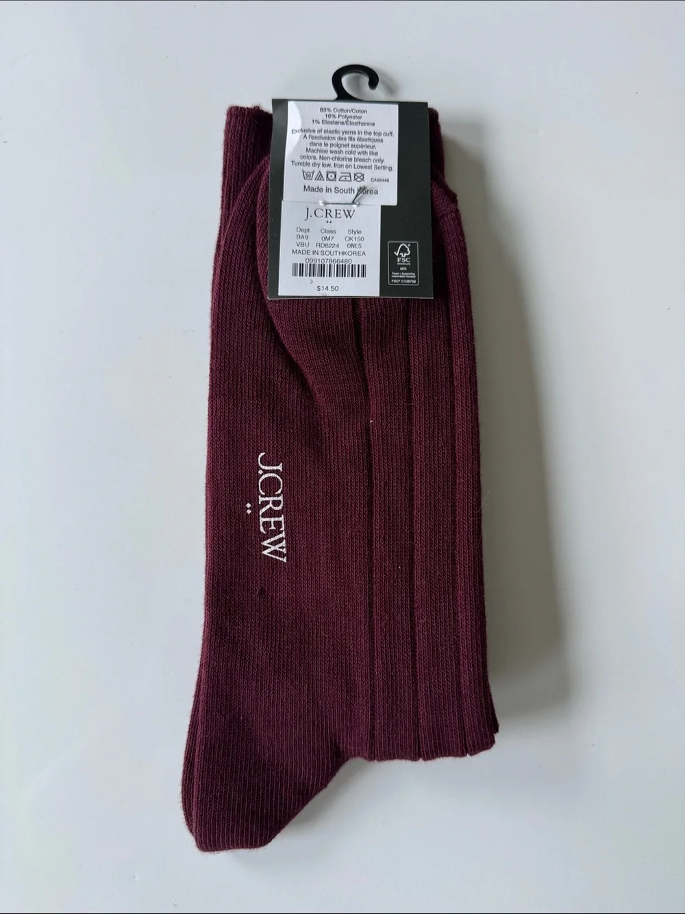 J. Crew Men's Ribbed Dress Socks in Burgundy Maroon